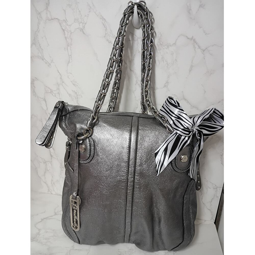 b. makowsky Shoulder Bag with a Metallic Silver Chain-Handle